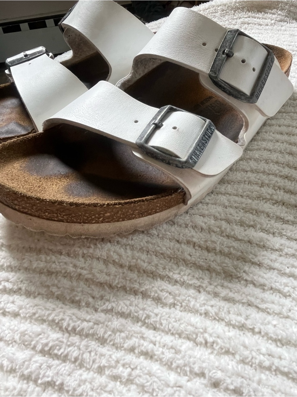 Women’s White Birkenstock's Double-Buckle Slide Sandals - Picture 2 of 5